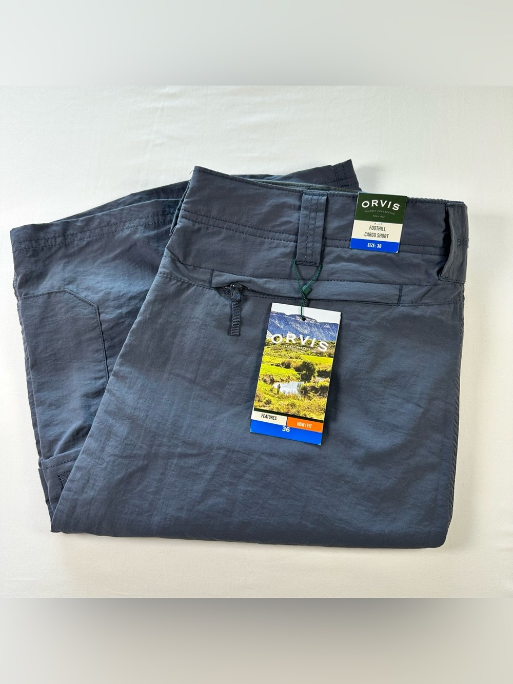 Orvis Foothill Cargo Shorts Mens 36 Ombre Blue Nylon Moisture Wicking NWT
